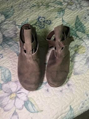Antelope Taupe Hi Front Buckle Wrap Wedge Booties